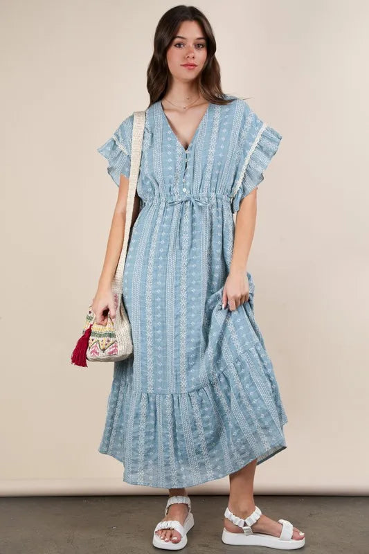 Image of VERY J Embroidered Boho Ruffled Midi Dress | Queeble.shop