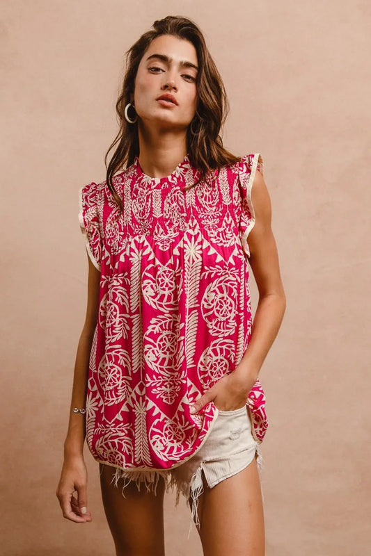 Image of BiBi Printed Ruffle Sleeve Top | Queeble.shop