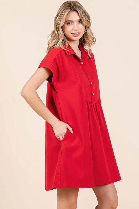 Image of Mittoshop Twill Short Sleeve Collared Mini Dress | Queeble.shop