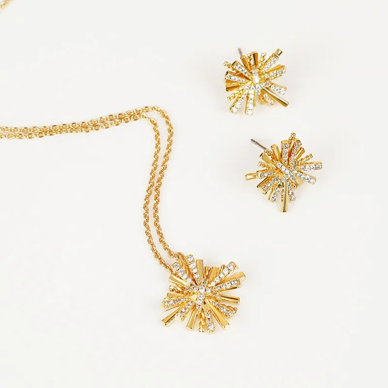 Image of Starburst Gold-Plated Earrings and Necklace Set | Queeble.shop