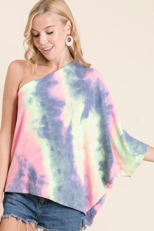 Image of BiBi Tie Dye French Terry One Shoulder Top with Dolman | Queeble.shop