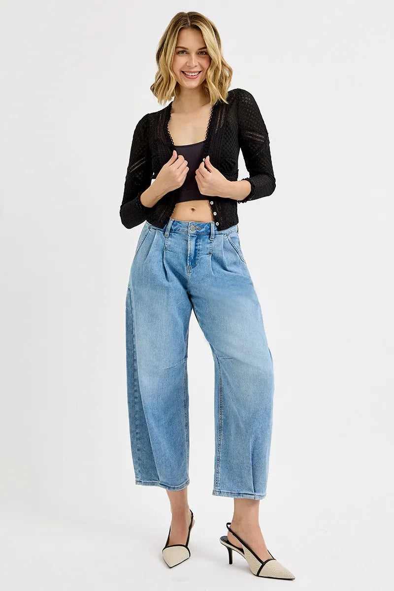 Image of RISEN Full Size Mid Rise Fit Crop Wide Volume Leg Jeans Plus Size | Queeble.shop