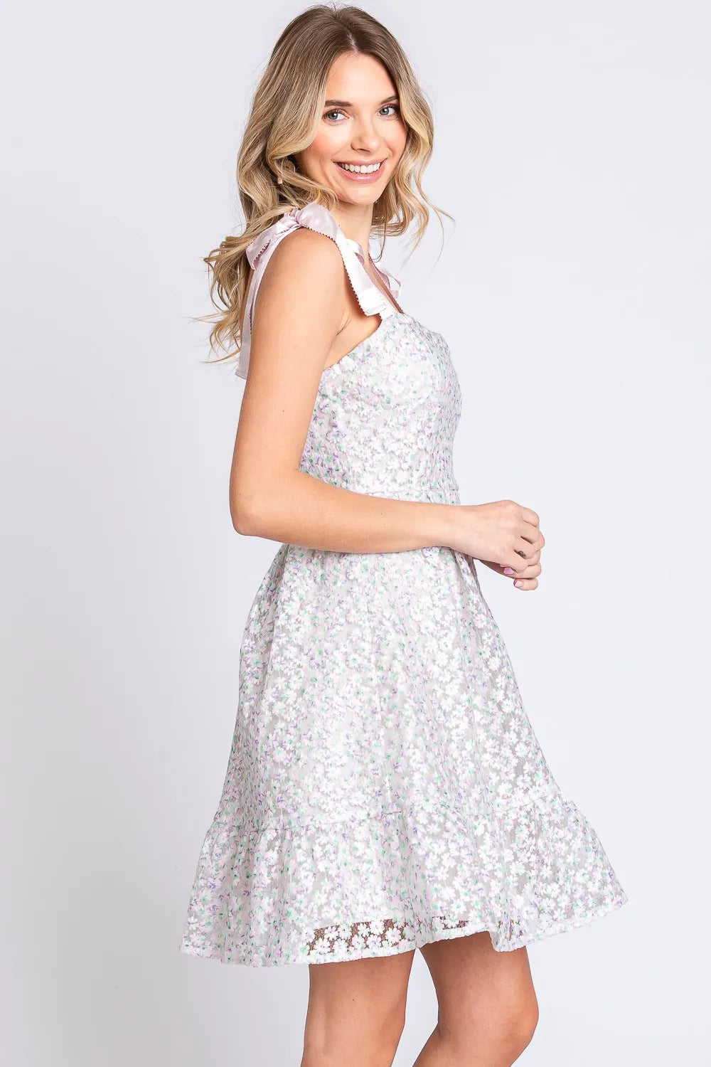 Image of GeeGee Mesh Floral Embroidered Sleeveless Dress | Queeble.shop