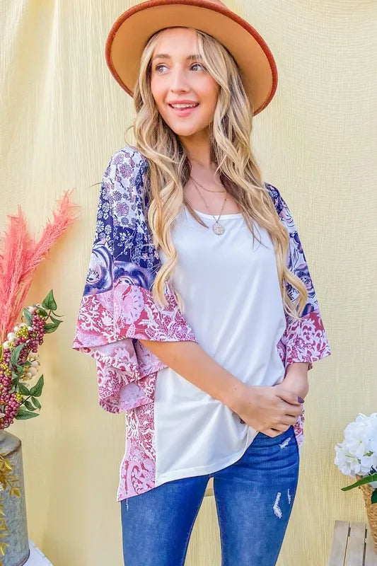 Image of And The WhyFloral Print Bell Sleeve Top | Queeble.shop