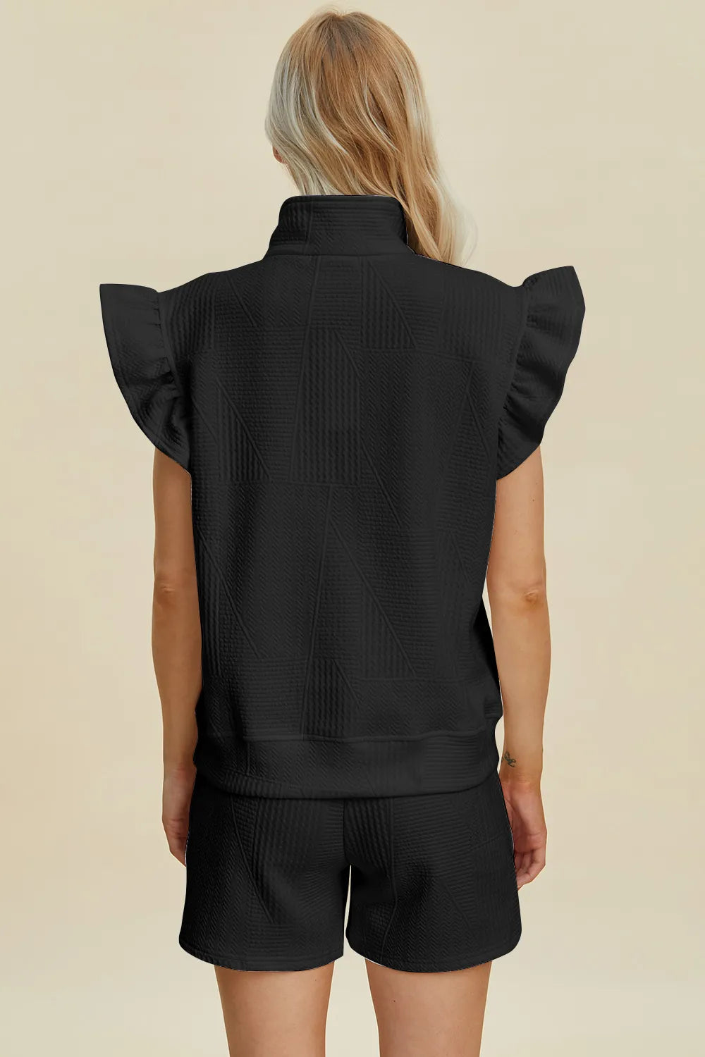 Image of Double Take Full Size Texture Flounce Sleeve Top and Shorts Set | Queeble.shop