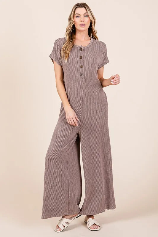 Image of BOMBOM Rib Knit Jumpsuit with Button Detail | Queeble.shop