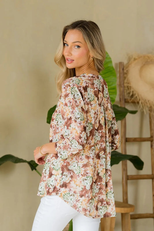 Image of Sew In Love Full Size Wrinkle-Free Floral Notched Top | Queeble.shop