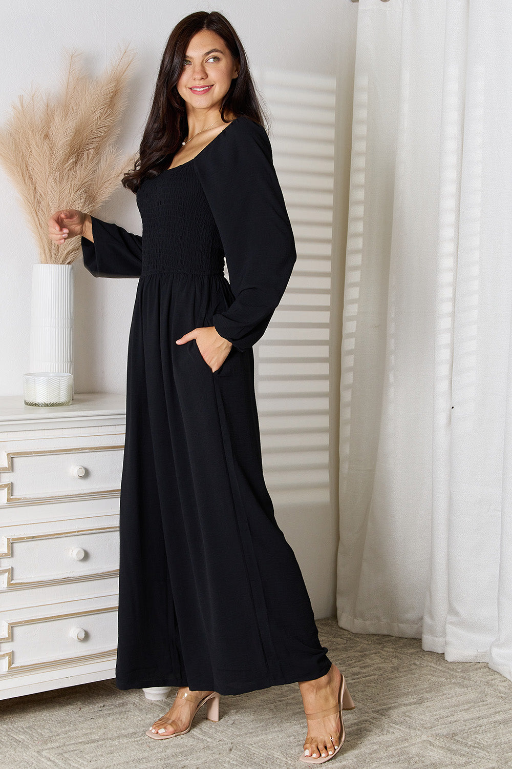 Image of Double Take Square Neck Jumpsuit with Pockets | Queeble.shop