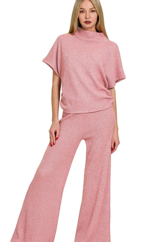 Image of Zenana Sweater Mock Neck Top & Long Pants Set | Queeble.shop