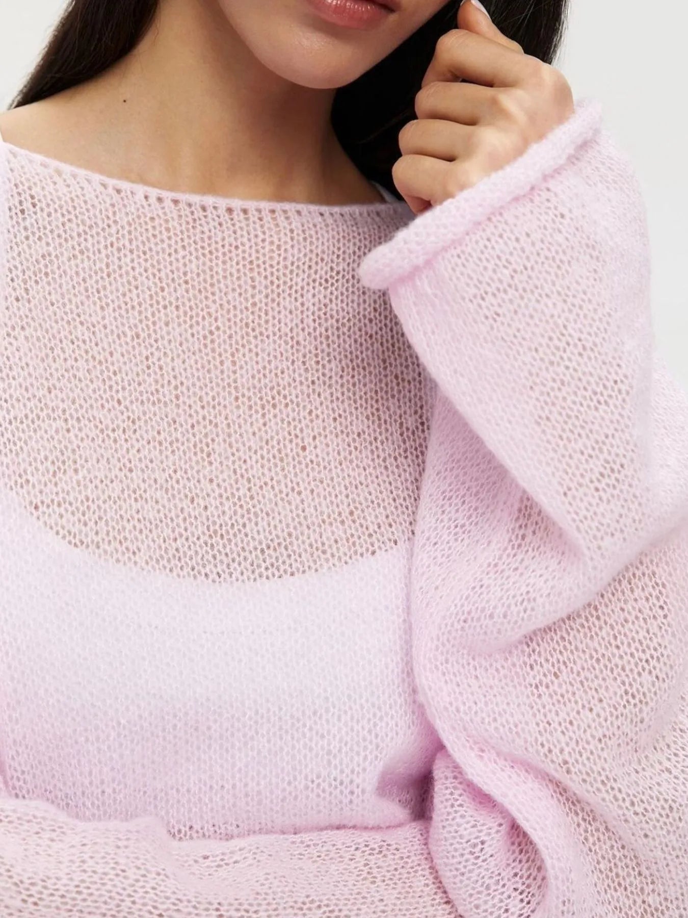 Image of Oversized Drop Shoulder Sheer Knit Top | Queeble.shop