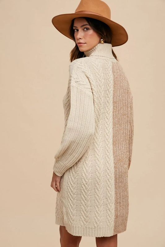 Image of Annie Wear Color Block Turtleneck Sweater Dress | Queeble.shop
