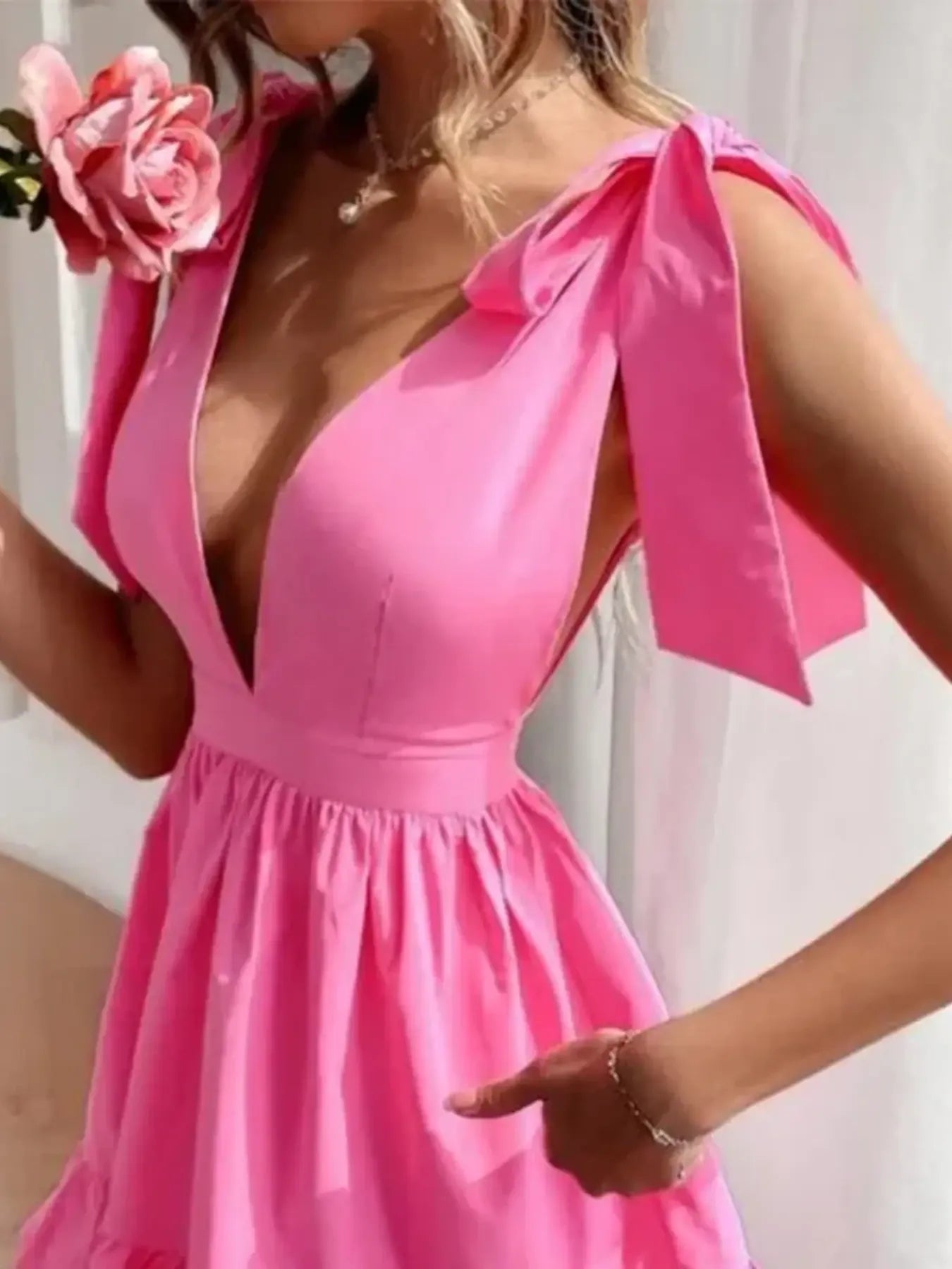 Image of Tie Shoulder Tiered Mini Dress | Queeble.shop