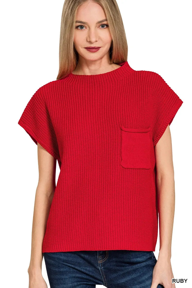 Image of Zenana Mock Neck Short Sleeve Sweater | Queeble.shop