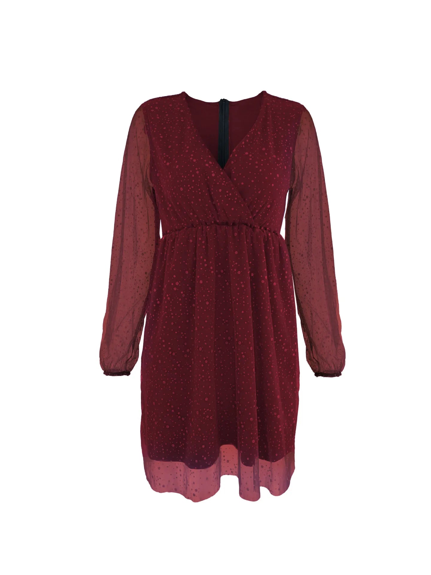 Image of Sparkling Surplice Balloon Sleeve Mini Dress | Queeble.shop