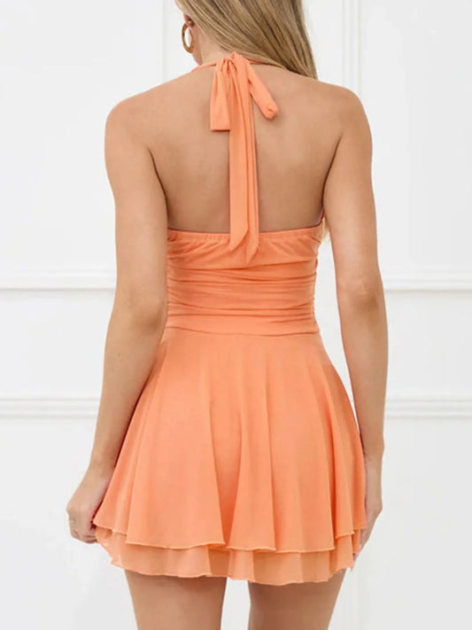 Image of Layered Halter Neck Mini Dress | Queeble.shop