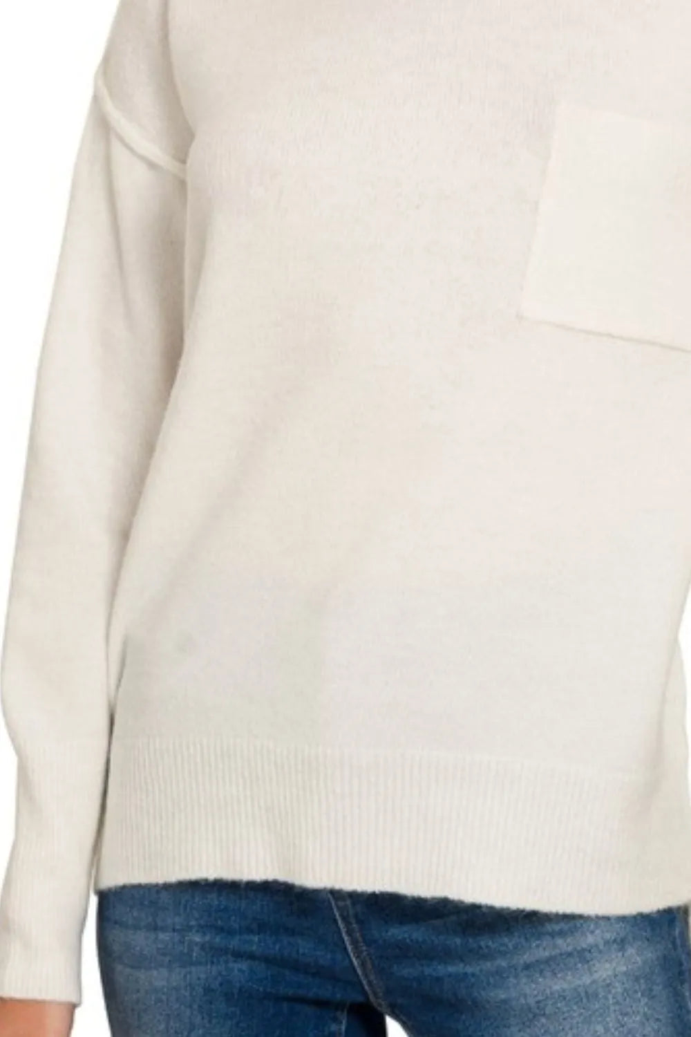 Image of Zenana Melange Hi-low Hem Round Neck Sweater | Queeble.shop