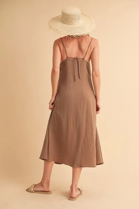 Image of Aemi+Co Side Button Midi Cami Dress | Queeble.shop