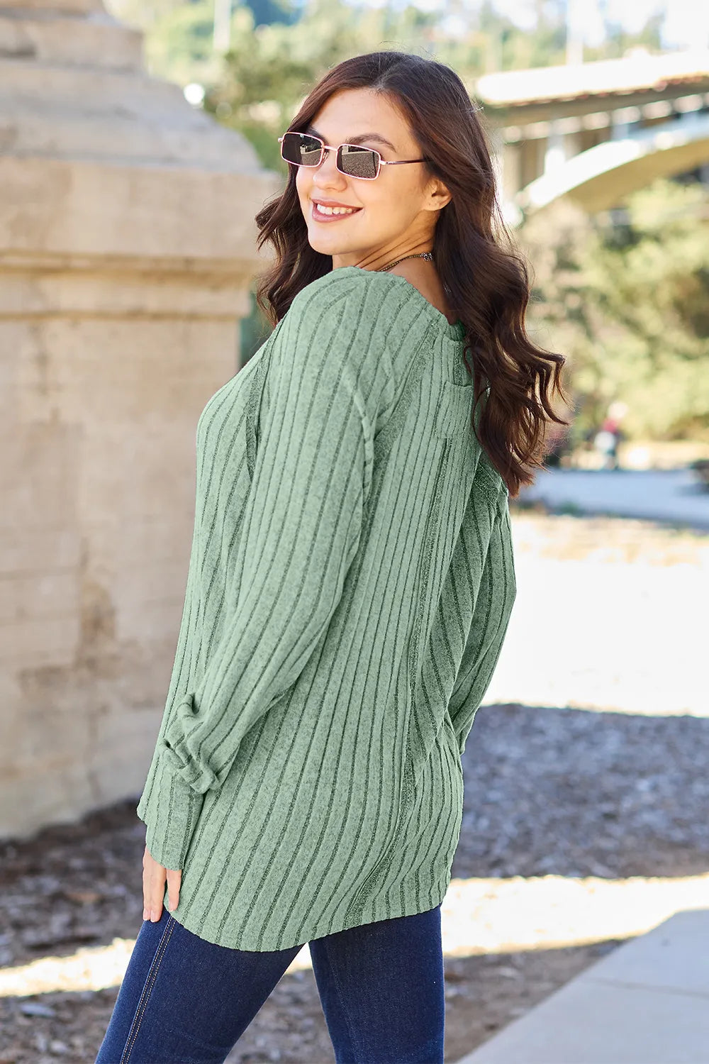 Image of Basic Bae Full Size Ribbed Round Neck Long Sleeve Knit Top | Queeble.shop