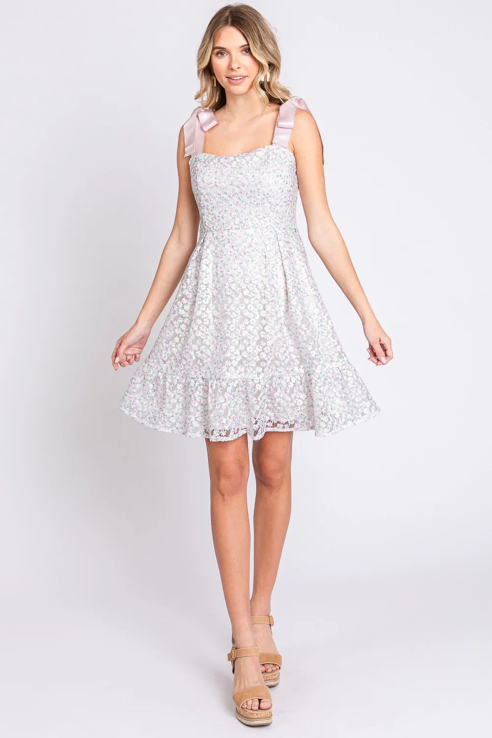 Image of GeeGee Mesh Floral Embroidered Sleeveless Dress | Queeble.shop