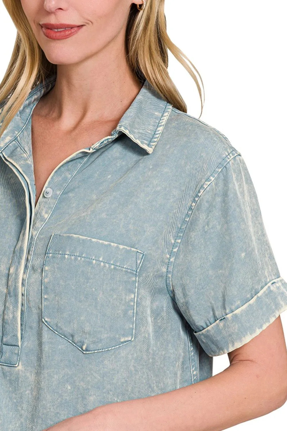 Image of Zenana Tencel Mineral Washed Collared Shirts Dress | Queeble.shop