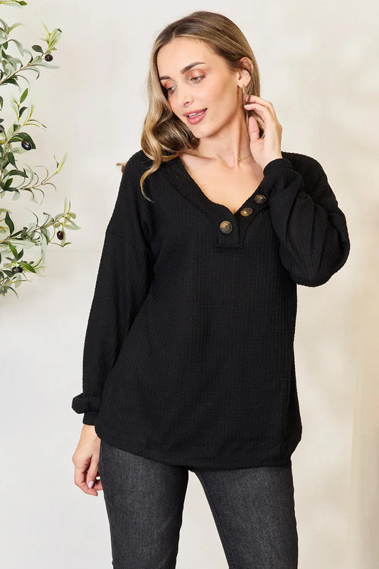 Image of Zenana Buttoned Long Sleeve Blouse | Queeble.shop