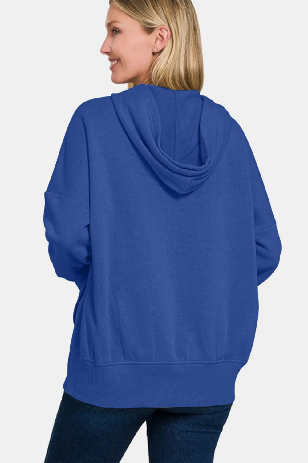 Image of Zenana Half Snap Long Sleeve Hoodie with Kangaroo Pocket | Queeble.shop