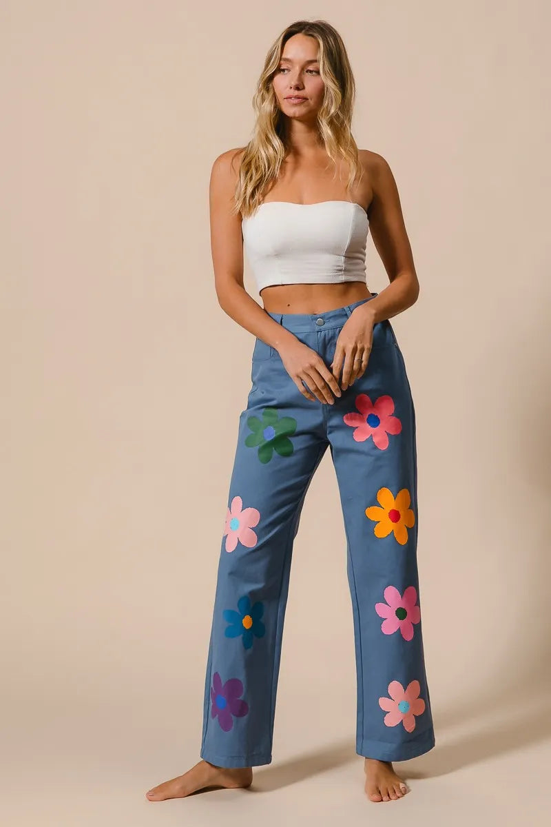 Image of BiBi Flower Print Straight Legs Pants | Queeble.shop