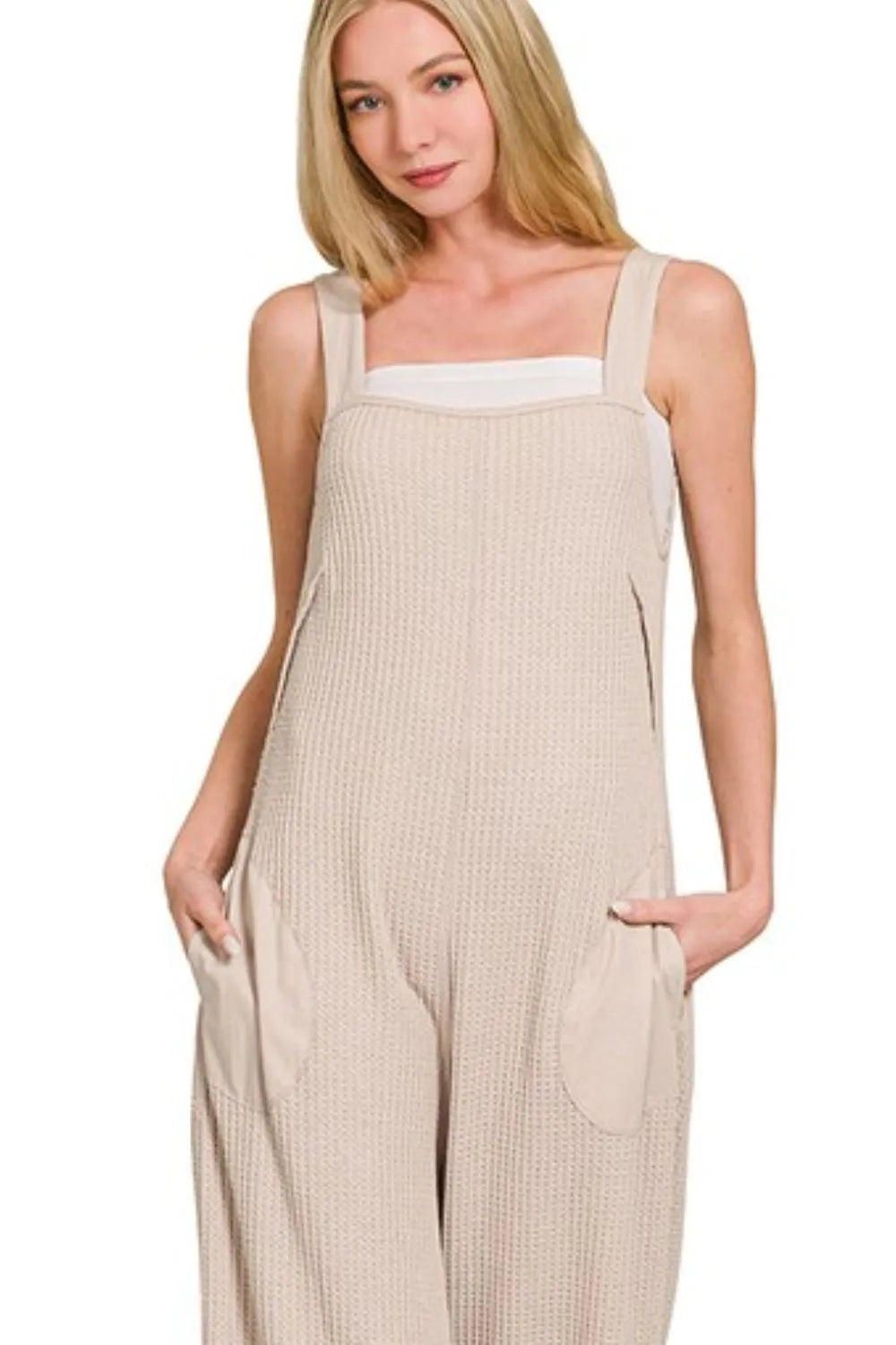 Image of Zenana Knit Waffle Wide Leg Overalls | Queeble.shop