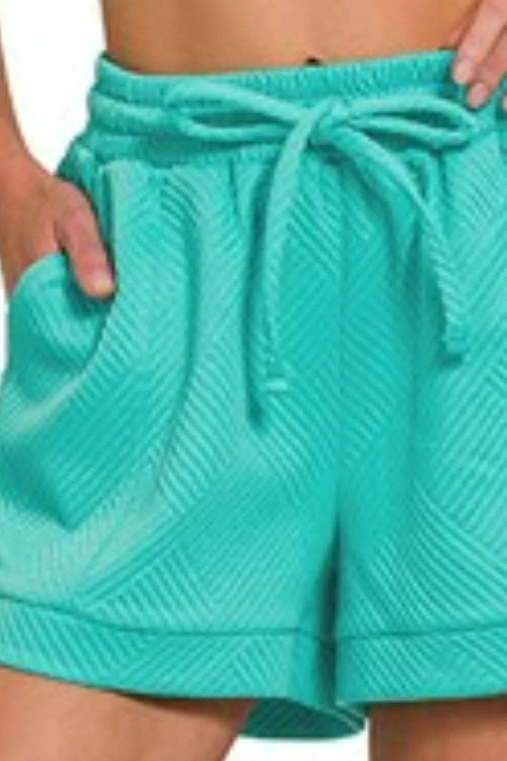 Image of Zenana Textured Knit Jacquard Drawstring Shorts | Queeble.shop