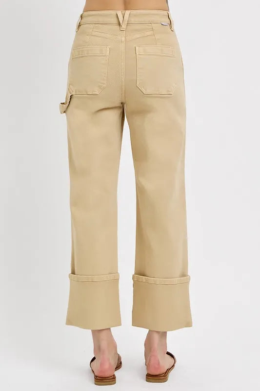 Image of RISEN Full Size High Rise Wide Straight Cuffed Patch Jeans Plus Size | Queeble.shop