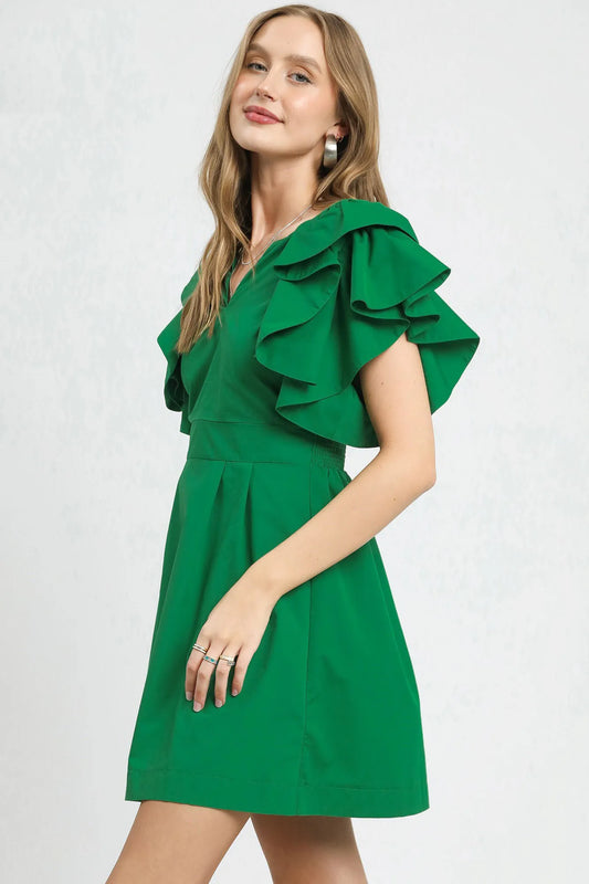 Image of Umgee Double Ruffle Sleeve Fit and Flare Dress | Queeble.shop
