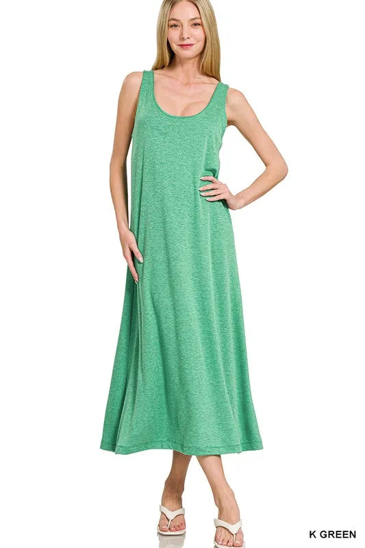 Image of Zenana French Terry Twisted Strap Midi Dress | Queeble.shop