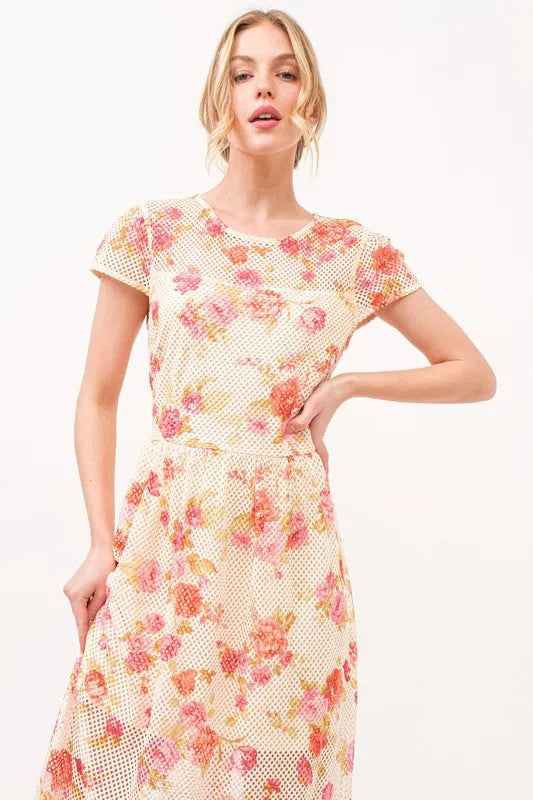 Image of And The Why Fish-Net Floral Printed Midi Dress | Queeble.shop
