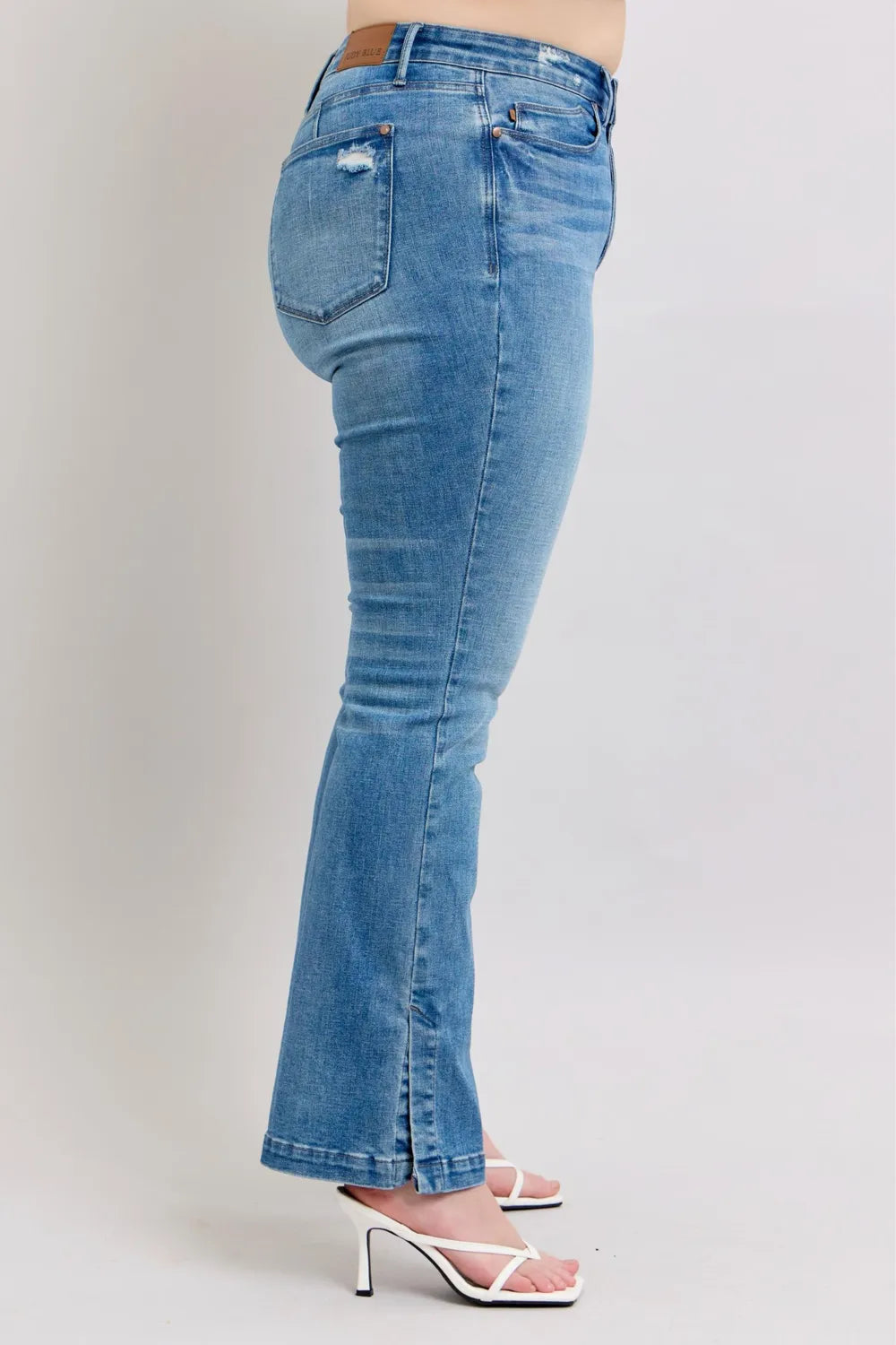 Image of Judy Blue HW Tummy Control Vintage Wash Side Slit Slim Boot Jeans | Queeble.shop