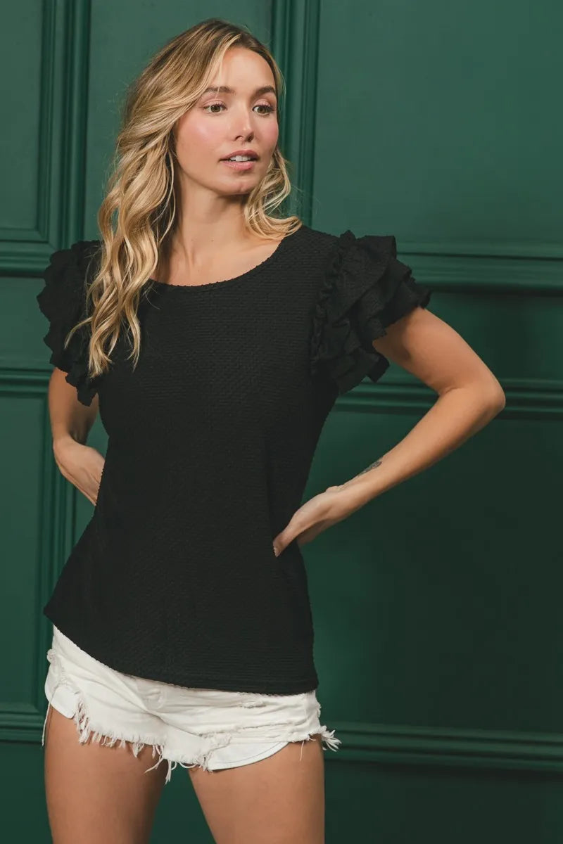 Image of BiBi Birdseye Texture Layered Ruffle Top | Queeble.shop