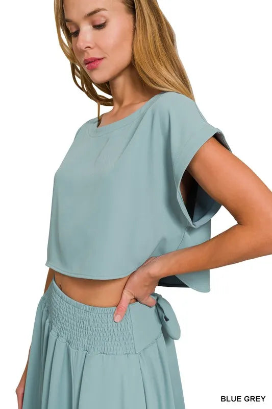 Image of Zenana Heavy Woven Span Crop Tee & Skirt Set | Queeble.shop