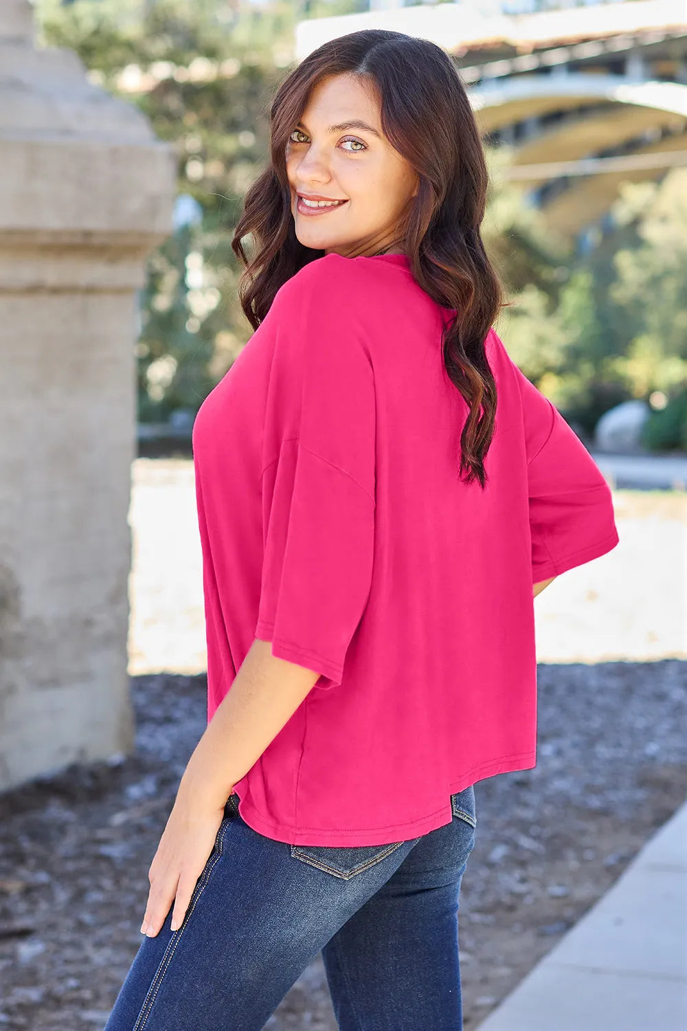 Image of Basic Bae Full Size Round Neck Drop Shoulder T-Shirt | Queeble.shop