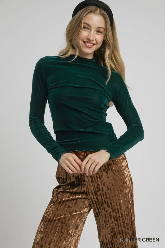 Image of Umgee Velvet Long Sleeve Fitted Top | Queeble.shop