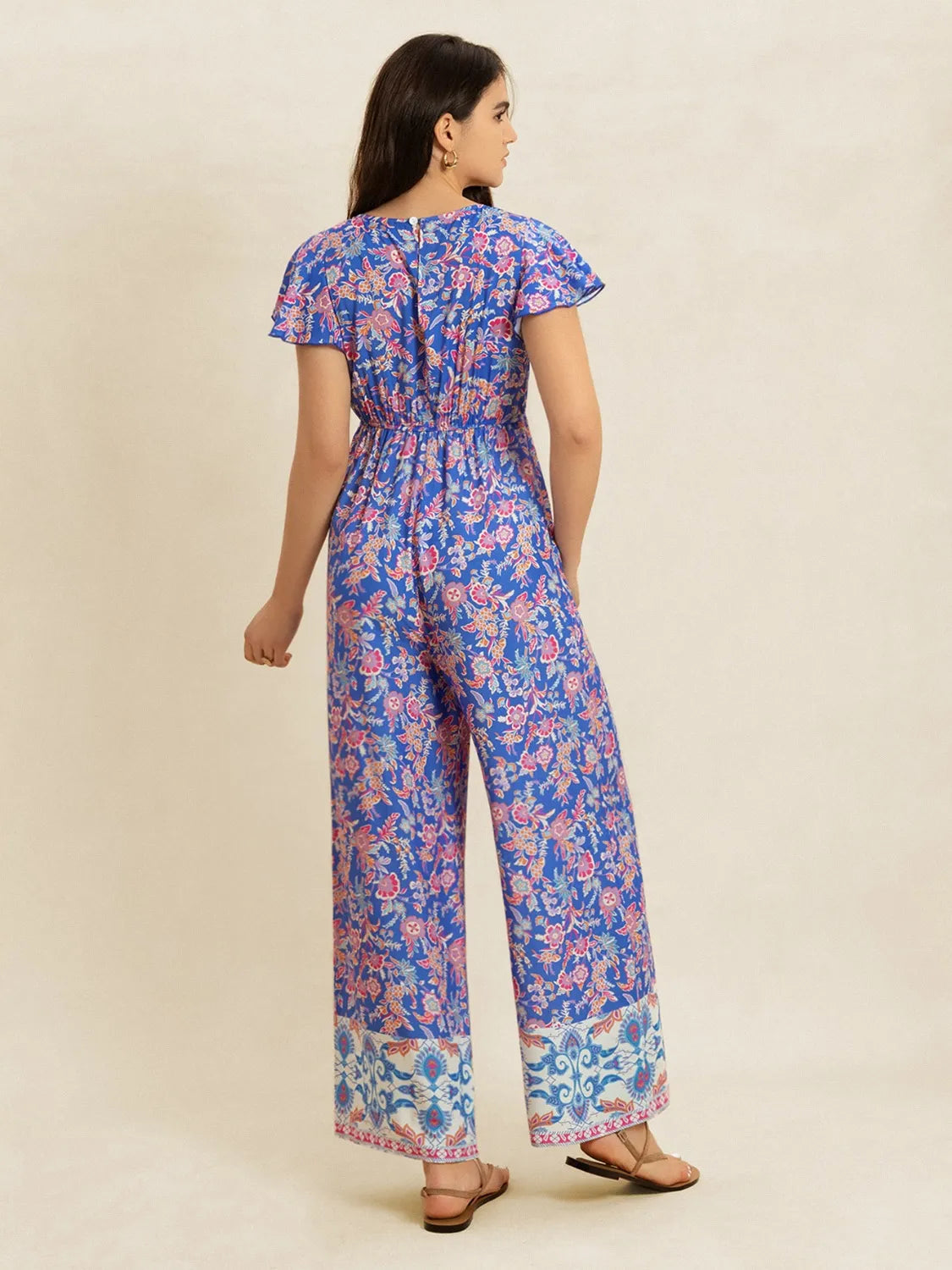 Image of Printed V-Neck Wide Leg Jumpsuit | Queeble.shop