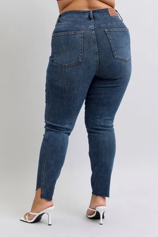 Image of Judy Blue Full Size High Waist Tummy Control Step Hem Skinny Jeans Plus Size | Queeble.shop