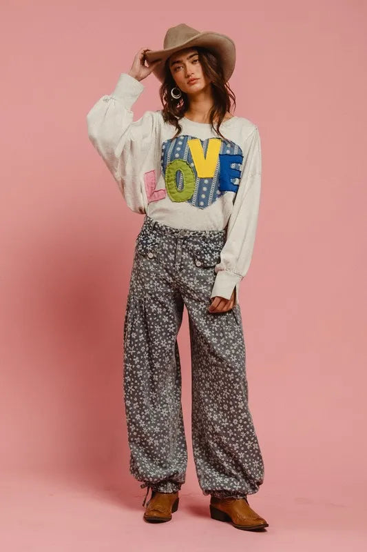 Image of BiBi LOVE Heart Patch Slit French Terry Sweatshirt | Queeble.shop