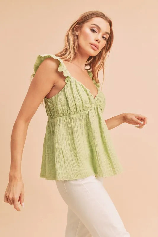 Image of Aemi + Co Sweetheart Neck Ruffled Strap Top | Queeble.shop