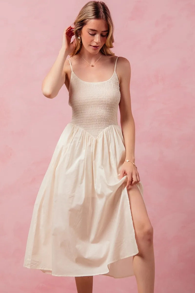 Image of SO ME Smocked Sleeveless Casual Everyday Dress With Slit | Queeble.shop