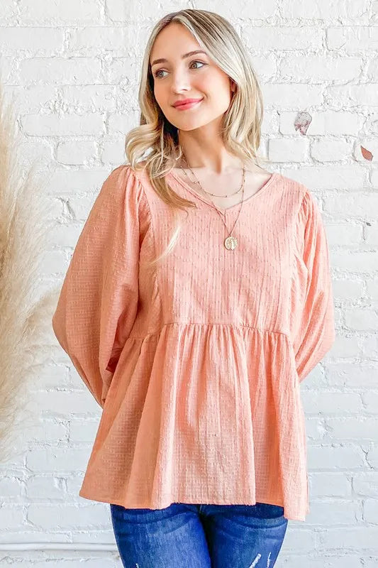 Image of And The Why Textured V Neck Blouse Top | Queeble.shop