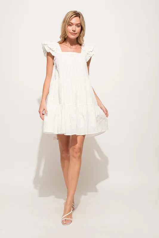 Image of And The Why Origami Pleating Ruffled Sleeve Tiered Dress | Queeble.shop