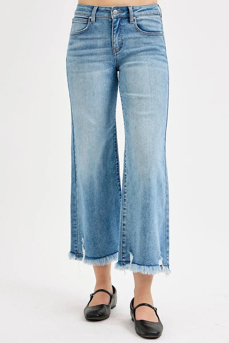 Image of RISEN Full Size Mid Rise Crop Wide Leg Jeans Plus Size | Queeble.shop