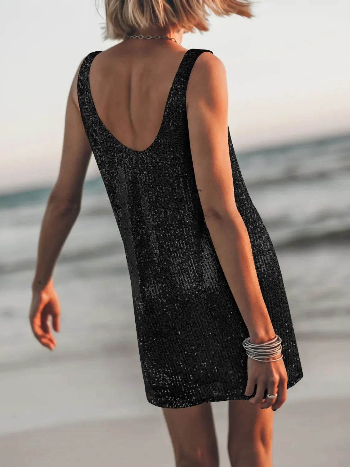 Image of Sequin Scoop Neck Mini Dress | Queeble.shop