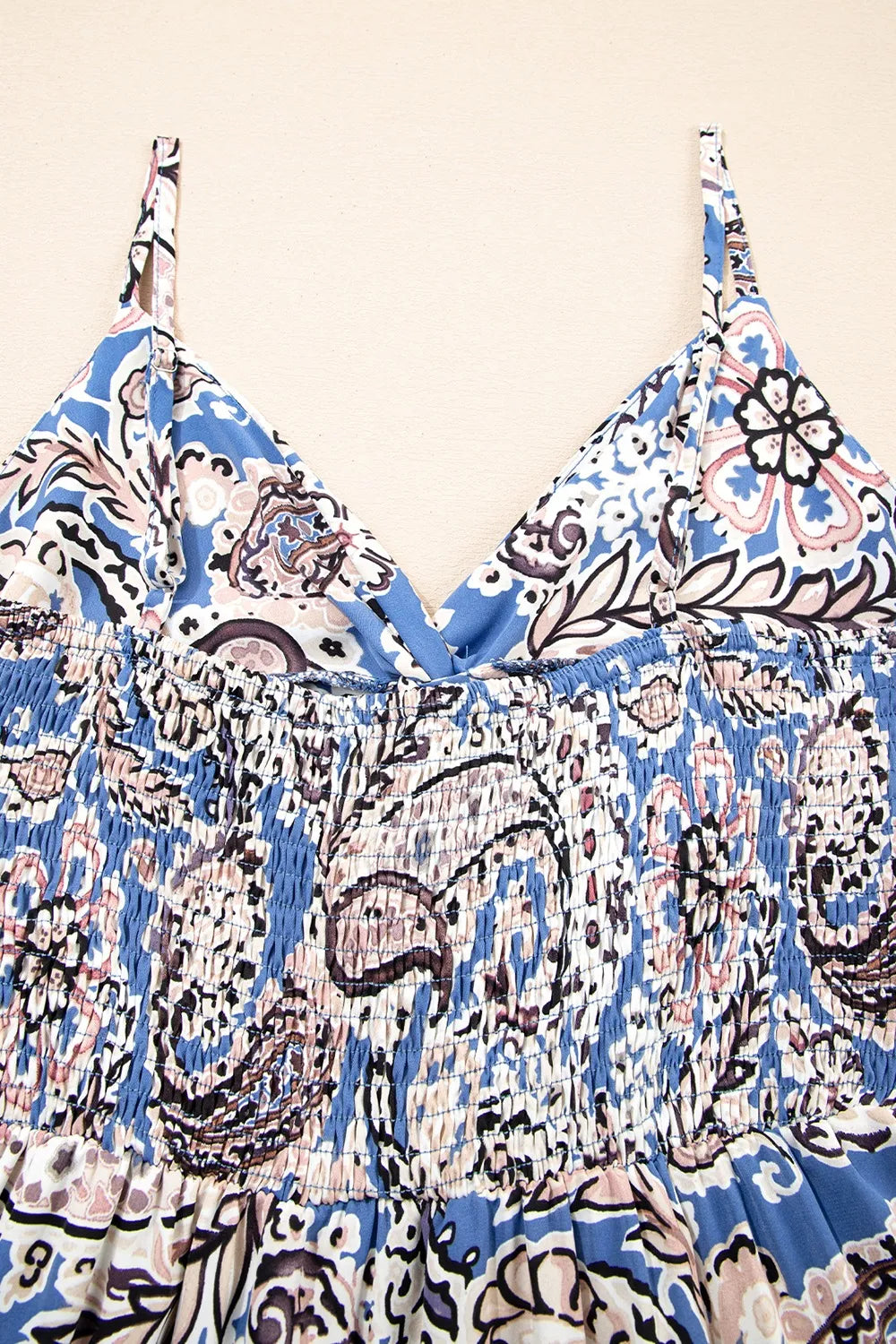 Image of Paisley Print Twist Detail Smocked Back Spaghetti Straps Dress | Queeble.shop