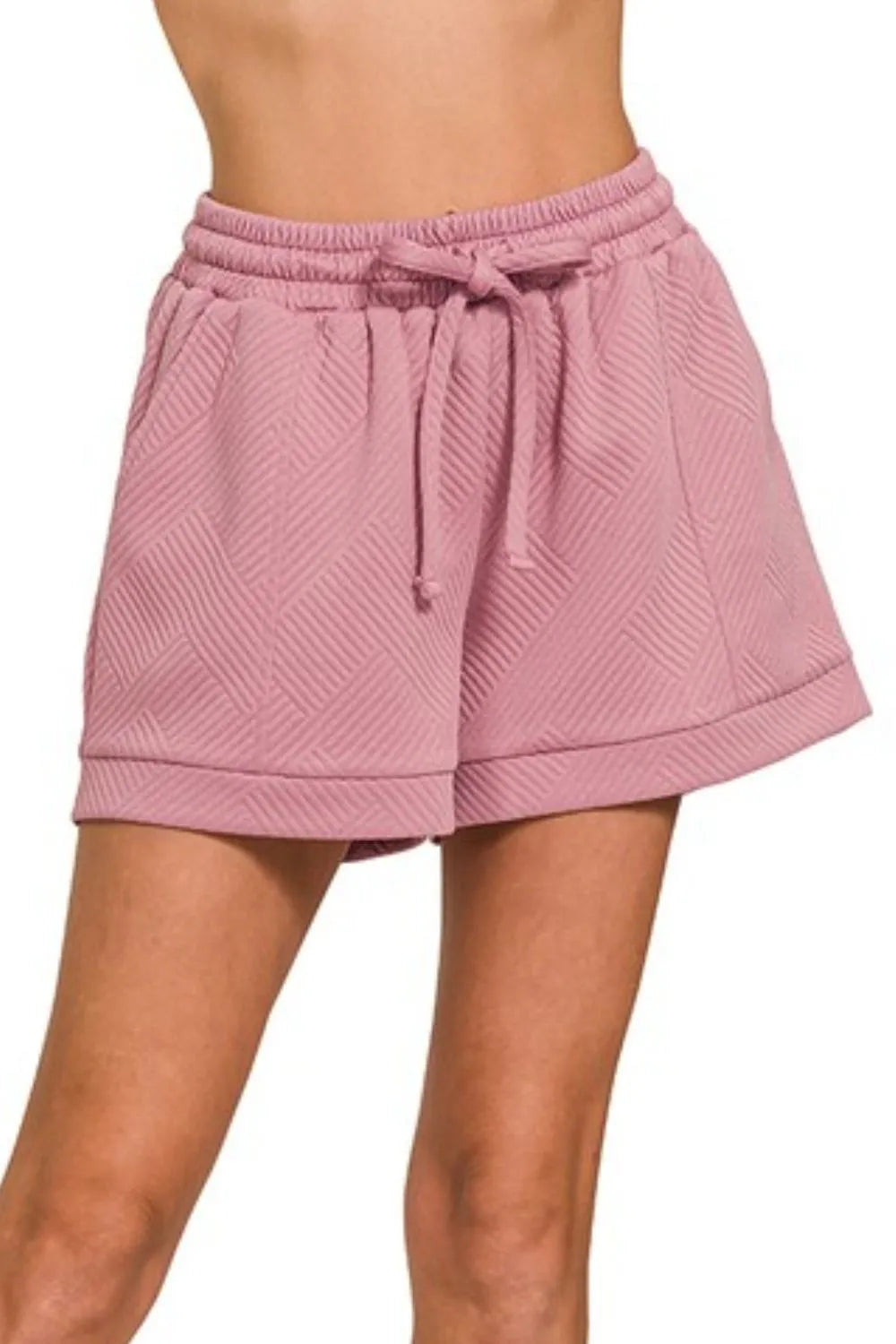 Image of Zenana Textured Knit Jacquard Drawstring Shorts | Queeble.shop