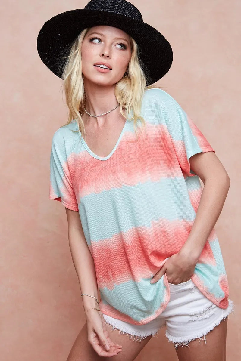 Image of BiBi Tiedye Printed Hacci Knit Top | Queeble.shop